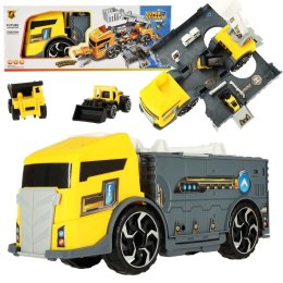 TIR laweta ciężarówka samochód transporter naczepa 2w1 parking resoraki + auta żółte